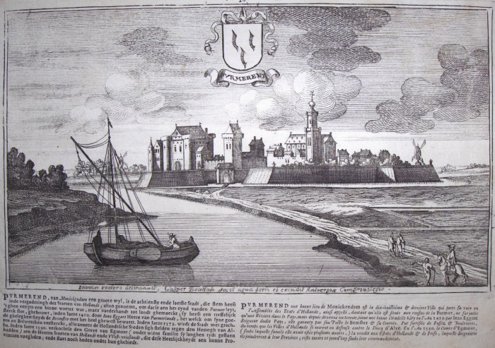 Purmerend in het jaar 1674: uit "Thooneel der steden ende sterckten van ‘t Vereenight Nederlandt met d’aengrensende plaetsen" van Jan Peeters en Gaspar Bouttats.
