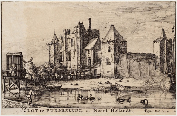 Slot Purmersteijn, prent van Claes Jansz. Visscher, ongeveer in het jaar 1625.