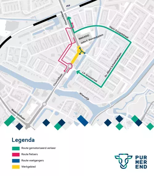 Gemotoriseerd verkeer wordt omgeleid via H. Dunant en Dr. A. Schweitzerlaan, fietsers via de Mercuriusweg en Kometenstraat.